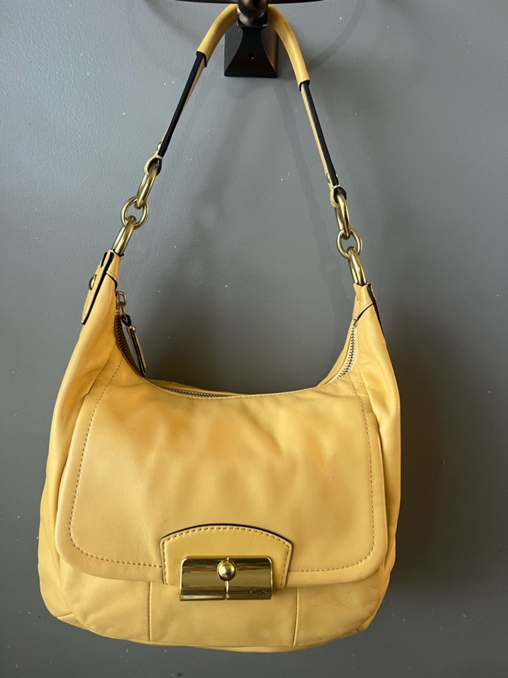 Coach Yellow Leather Hobo Shoulder Bag with Gold Hardware